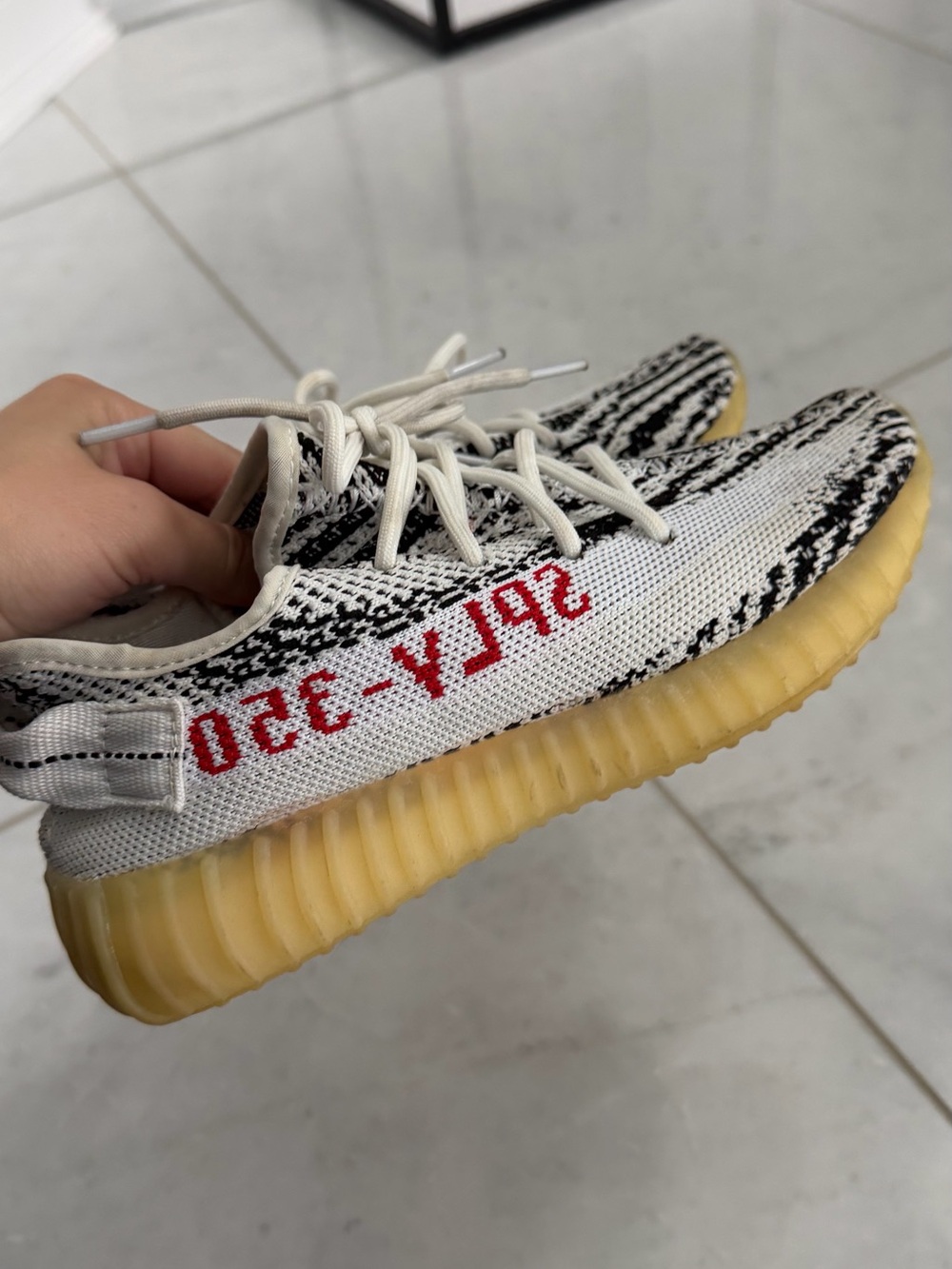 Yeezy Boost Inspired Kids Sneakers — White/Black with Red Accent